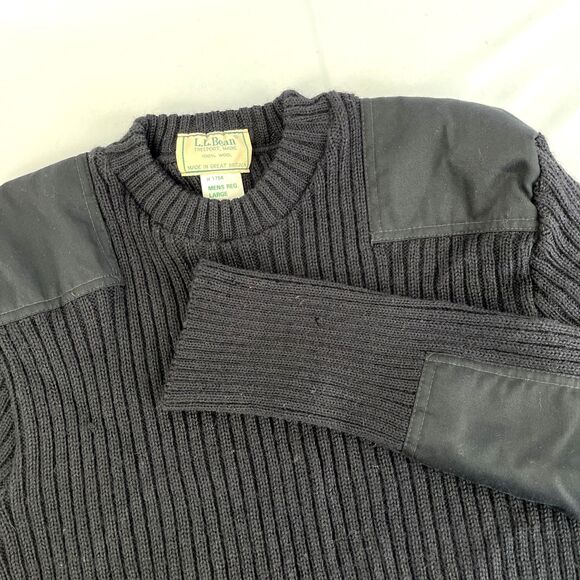 VTG L.L. Bean Commando Sweater Men Large Black Wool Military England Made Patch - Picture 1 of 8